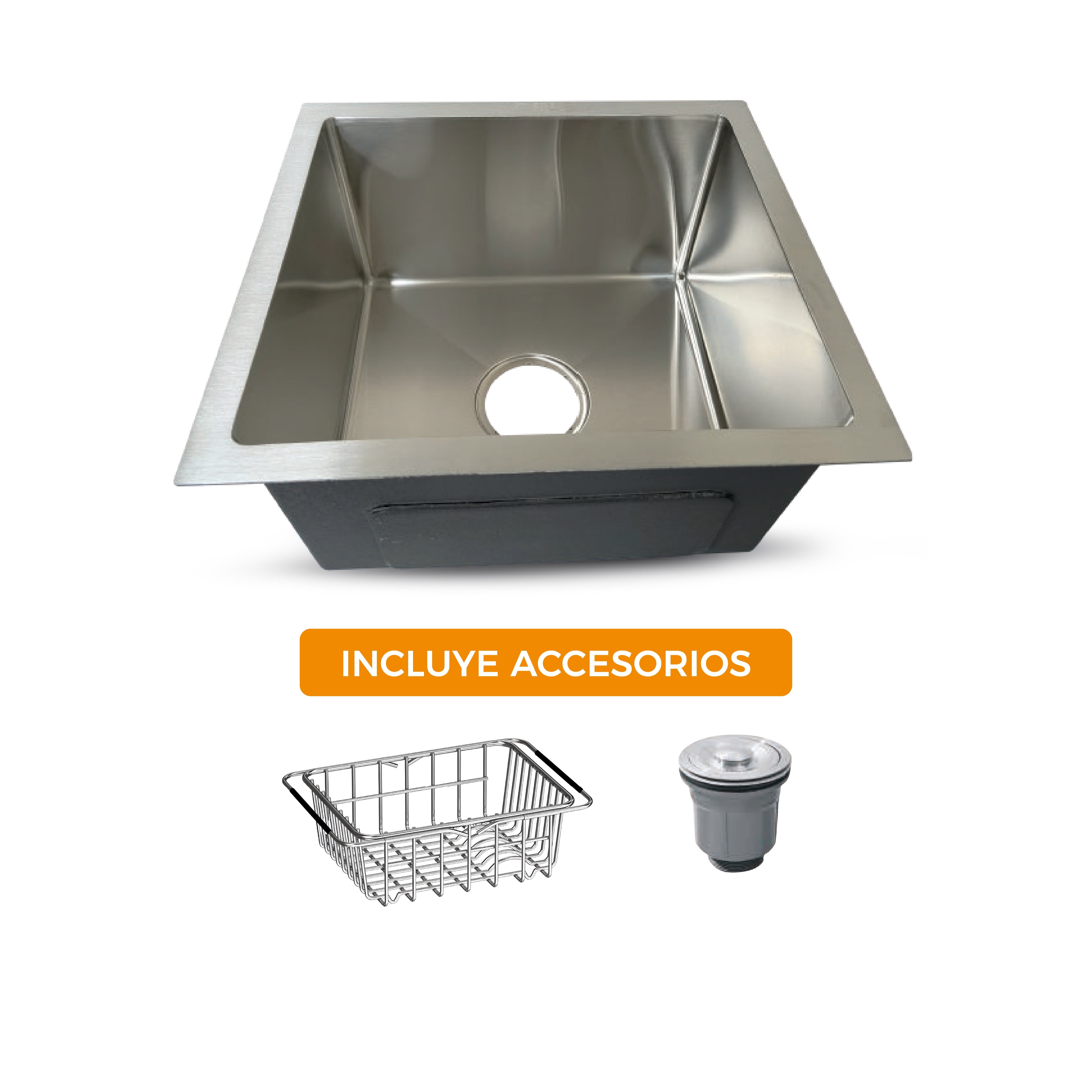 Lavadero De Acero Inox. Satinado C/Desague Y Canastilla 43X39X23Cm - Fratelli